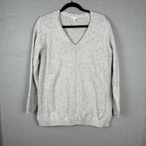 J Jill Sweater Womens L Cream Pullover Fleck Speckle Donegal Style Relax‎ Cotton